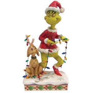 Jim Shore Grinch and Max with Christmas Lights